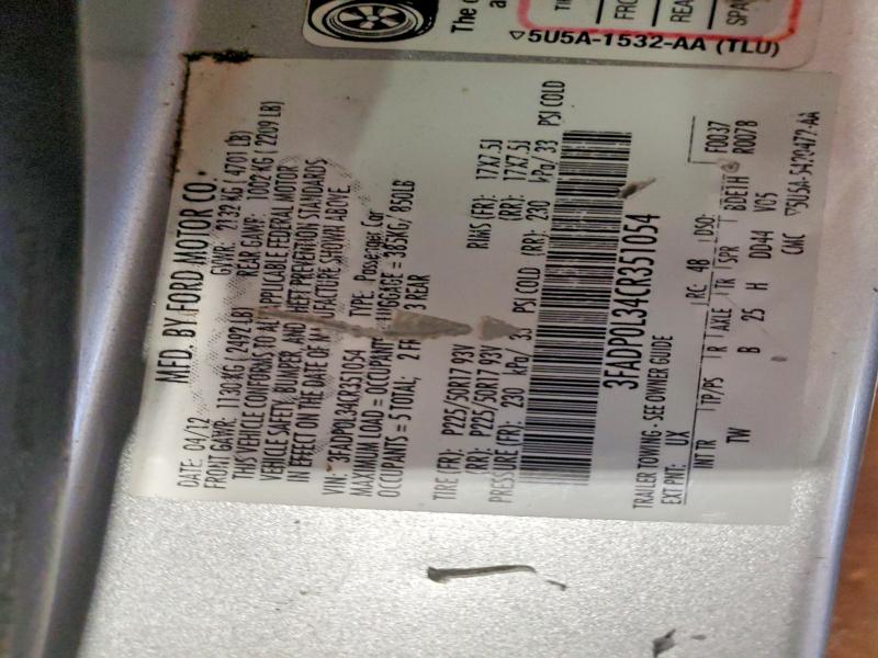 55338216 :رقم المزاد ، 3FADP0L34CR351054 vin ، 2012 Ford Fusion مزاد بيع