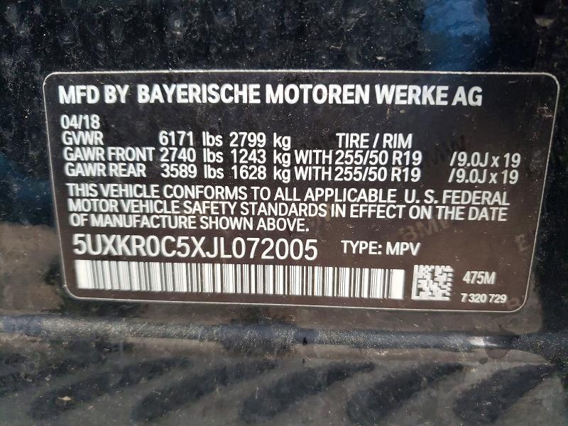 53158026 :رقم المزاد ، 5UXKR0C5XJL072005 vin ، 2018 Bmw X5 مزاد بيع