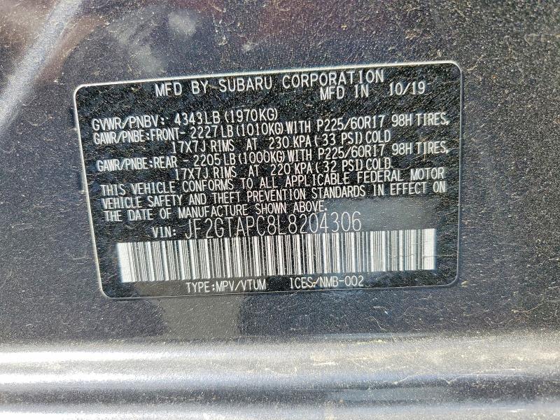 Auction sale of the 2020 Subaru Crosstrek, vin: JF2GTAPC8L8204306, lot number: 54259616