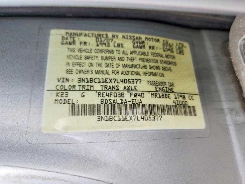 Aukcja sprzedaży 2007 Nissan Versa, vin: 3N1BC11EX7L405377, numer aukcji: 53808776