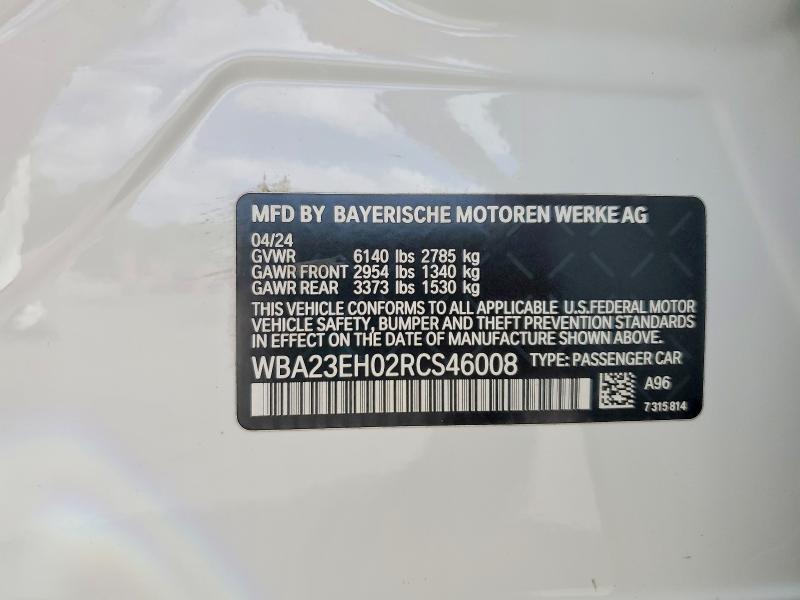 52257506 :رقم المزاد ، WBA23EH02RCS46008 vin ، 2024 Bmw 740 مزاد بيع