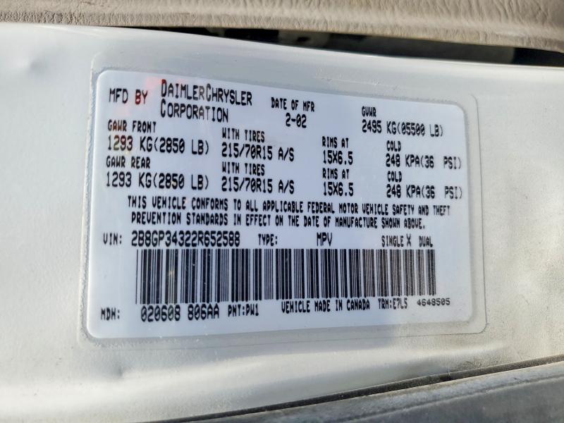 54713266 :رقم المزاد ، 2B8GP34322R652588 vin ، 2002 Dodge Grand Caravan مزاد بيع