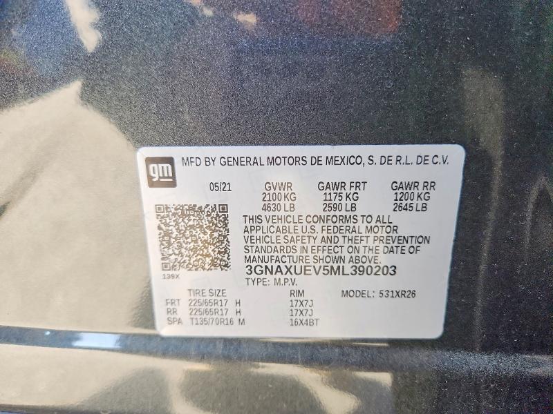 Aukcja sprzedaży 2021 Chevrolet Equinox, vin: 3GNAXUEV5ML390203, numer aukcji: 54159906