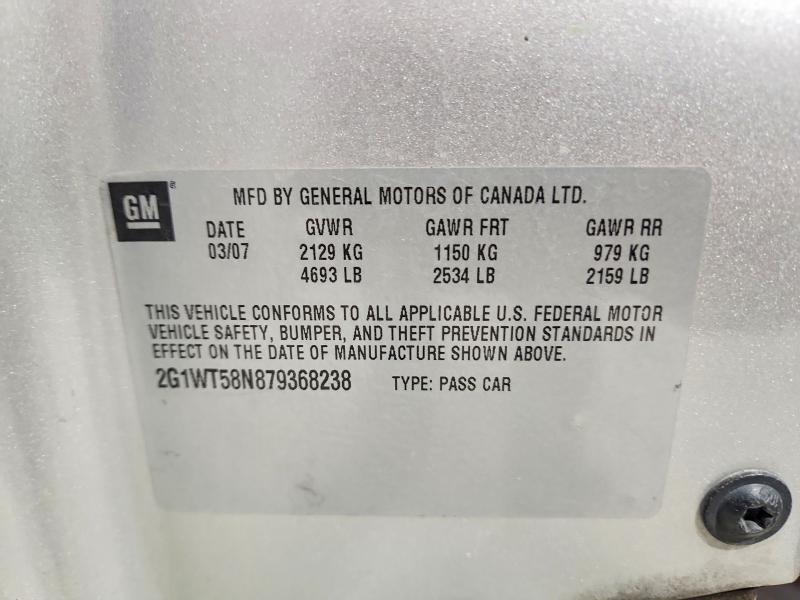 2007 Chevrolet Impala მანქანა იყიდება აუქციონზე, vin: 2G1WT58N879368238, აუქციონის ნომერი: 53689846