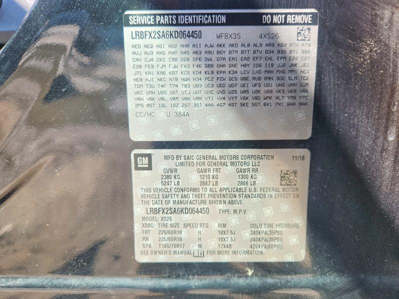 Aukcja sprzedaży 2019 Buick Envision, vin: LRBFX2SA6KD064450, numer aukcji: 54872796
