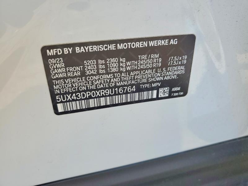 2024 Bmw X3 მანქანა იყიდება აუქციონზე, vin: 5UX43DP0XR9U16764, აუქციონის ნომერი: 53028036