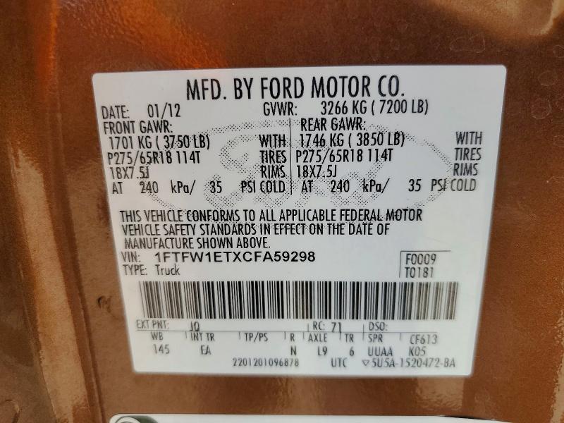Aukcja sprzedaży 2012 Ford F150, vin: 1FTFW1ETXCFA59298, numer aukcji: 53290606