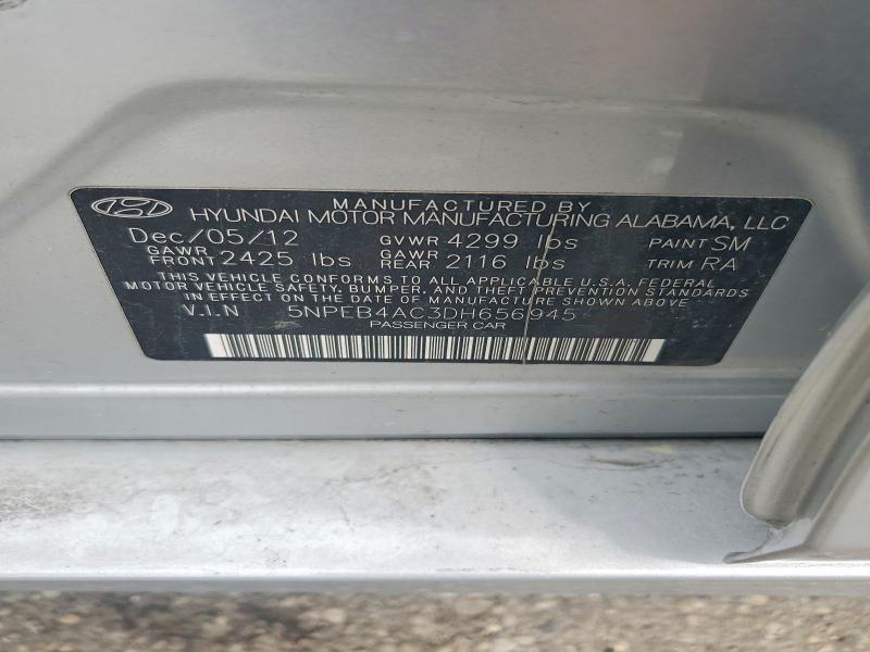 2013 Hyundai Sonata მანქანა იყიდება აუქციონზე, vin: 5NPEB4AC3DH656945, აუქციონის ნომერი: 52646076