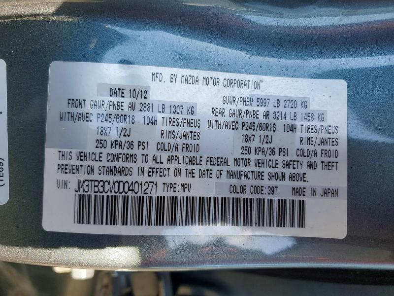 Продаж на аукціоні авто 2013 Mazda Cx-9, vin: JM3TB3CV0D0401271, номер лоту: 51400166