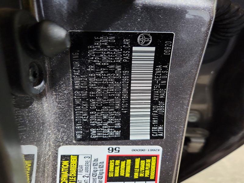 Продажа на аукционе авто 2021 Toyota Camry, vin: 4T1C11BK0MU029619, номер лота: 53944906