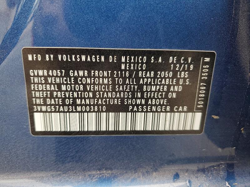 Aukcja sprzedaży 2020 Volkswagen Golf, vin: 3VWG57AU3LM003810, numer aukcji: 53015866