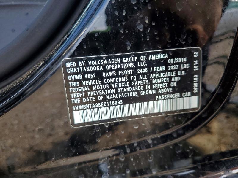 2014 Volkswagen Passat მანქანა იყიდება აუქციონზე, vin: 1VWBN7A38EC116383, აუქციონის ნომერი: 53128016