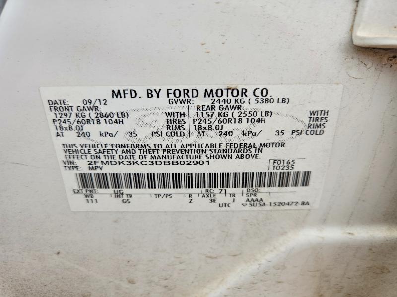 52544766 :رقم المزاد ، 2FMDK3KC3DBB02901 vin ، 2013 Ford Edge مزاد بيع