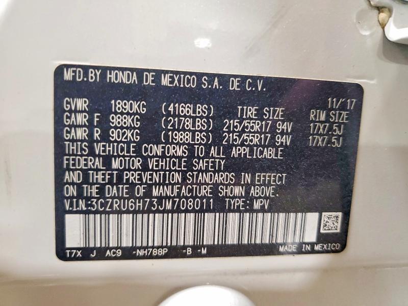 Aukcja sprzedaży 2018 Honda Hr-v, vin: 3CZRU6H73JM708011, numer aukcji: 53841116