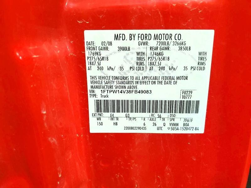 Aukcja sprzedaży 2008 Ford F150, vin: 1FTPW14V38FB49083, numer aukcji: 55077276
