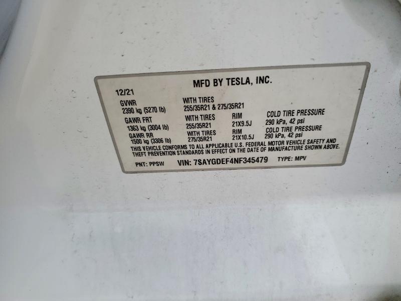 Продажа на аукционе авто 2022 Tesla Model Y, vin: 7SAYGDEF4NF345479, номер лота: 52352856
