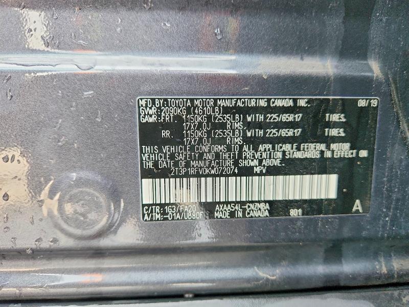 Aukcja sprzedaży 2019 Toyota Rav4, vin: 2T3P1RFV0KW072074, numer aukcji: 52331386