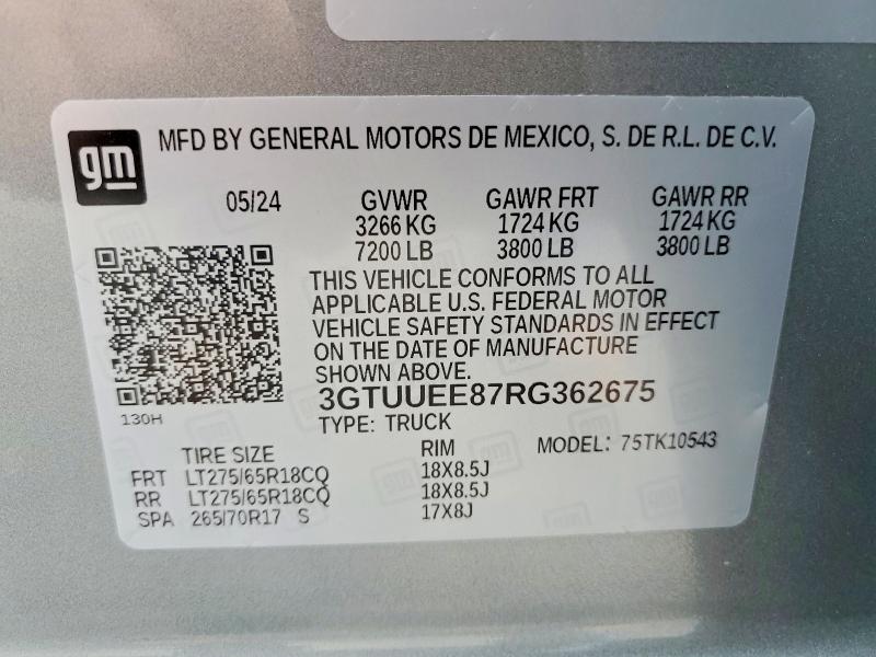 Продажа на аукционе авто 2024 Gmc Sierra, vin: 3GTUUEE87RG362675, номер лота: 53232226