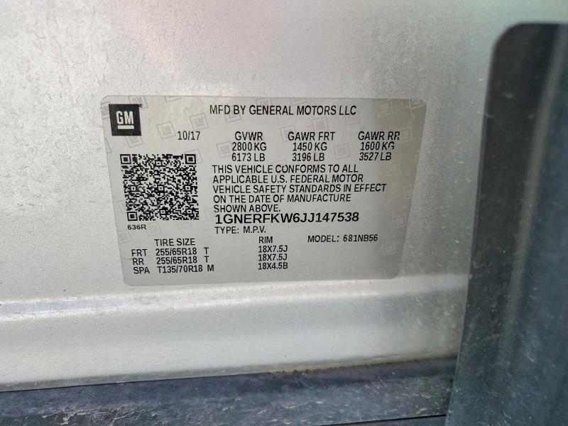 Продажа на аукционе авто 2018 Chevrolet Traverse, vin: 1GNERFKW6JJ147538, номер лота: 52819566