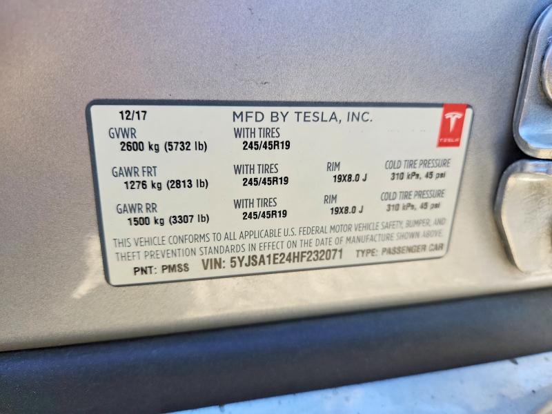 52951056 :رقم المزاد ، 5YJSA1E24HF232071 vin ، 2017 Tesla Model S مزاد بيع