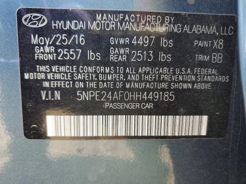 53797326 :رقم المزاد ، 5NPE24AF0HH449185 vin ، 2017 Hyundai Sonata مزاد بيع