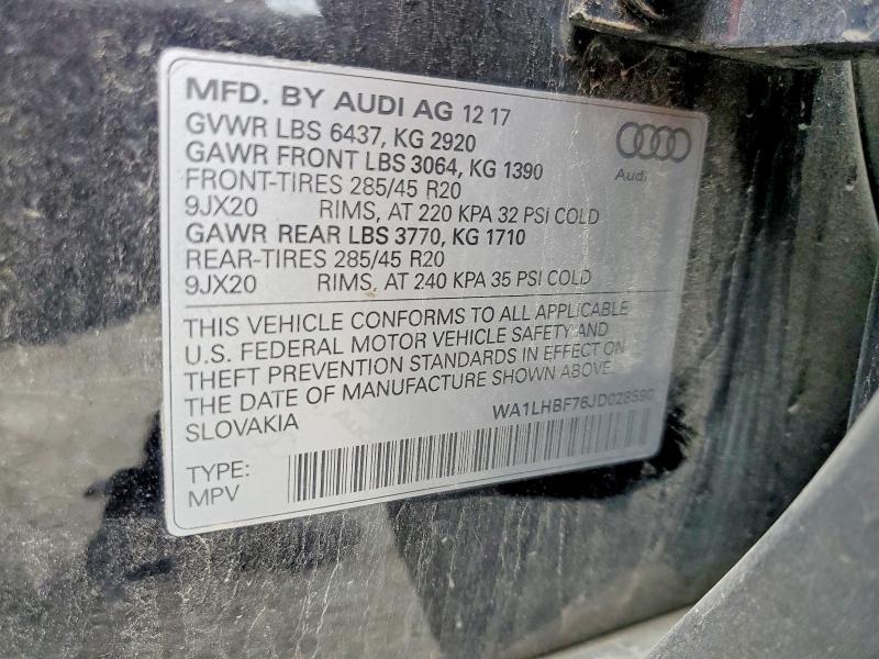53066196 :رقم المزاد ، WA1LHBF76JD028590 vin ، 2018 Audi Q7 مزاد بيع
