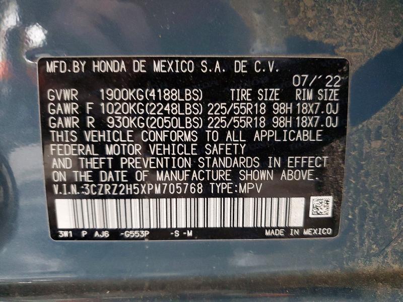 52353326 :رقم المزاد ، 3CZRZ2H5XPM705768 vin ، 2023 Honda Hr-v مزاد بيع