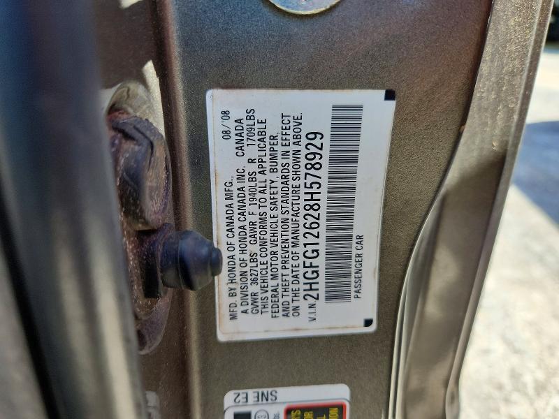 Aukcja sprzedaży 2008 Honda Civic, vin: 2HGFG12628H578929, numer aukcji: 54019136