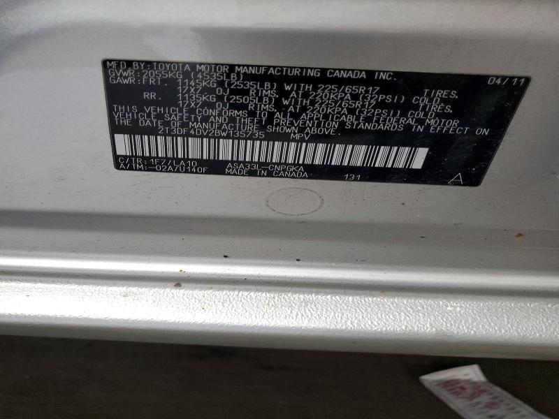 2011 Toyota Rav4 მანქანა იყიდება აუქციონზე, vin: 2T3DF4DV2BW135735, აუქციონის ნომერი: 54197196