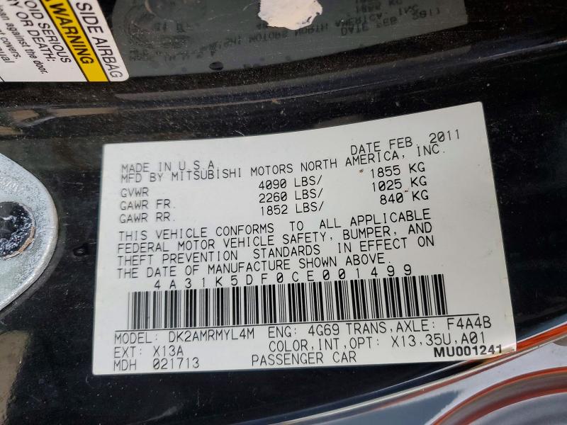 Продаж на аукціоні авто 2012 Mitsubishi Eclipse, vin: 4A31K5DF0CE001499, номер лоту: 54632676