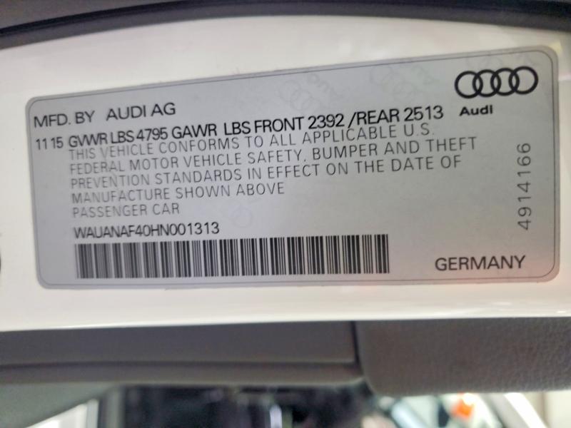 Aukcja sprzedaży 2017 Audi A4, vin: WAUANAF40HN001313, numer aukcji: 53782716