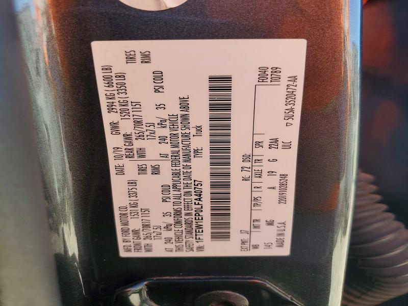 2020 Ford F150 მანქანა იყიდება აუქციონზე, vin: 1FTEW1EP0LFA40757, აუქციონის ნომერი: 46778016