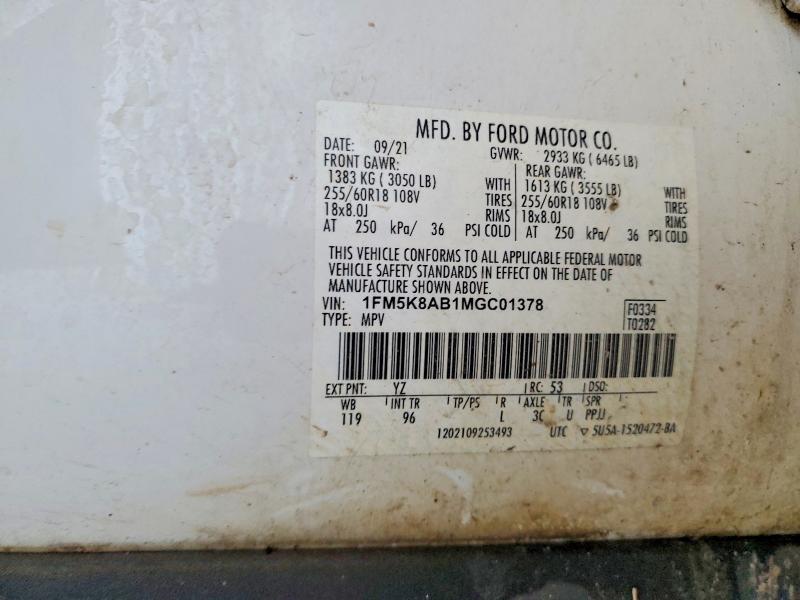 Aukcja sprzedaży 2021 Ford Explorer, vin: 1FM5K8AB1MGC01378, numer aukcji: 53105326