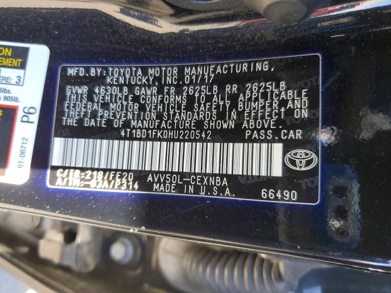 Продаж на аукціоні авто 2017 Toyota Camry Hybrid, vin: 4T1BD1FK0HU220542, номер лоту: 52662896