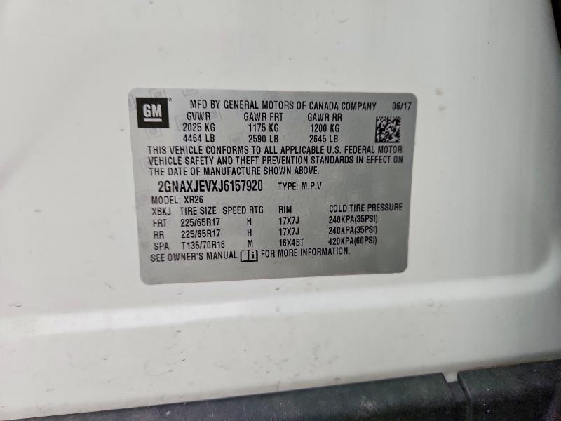 Aukcja sprzedaży 2018 Chevrolet Equinox, vin: 2GNAXJEVXJ6157920, numer aukcji: 53236586