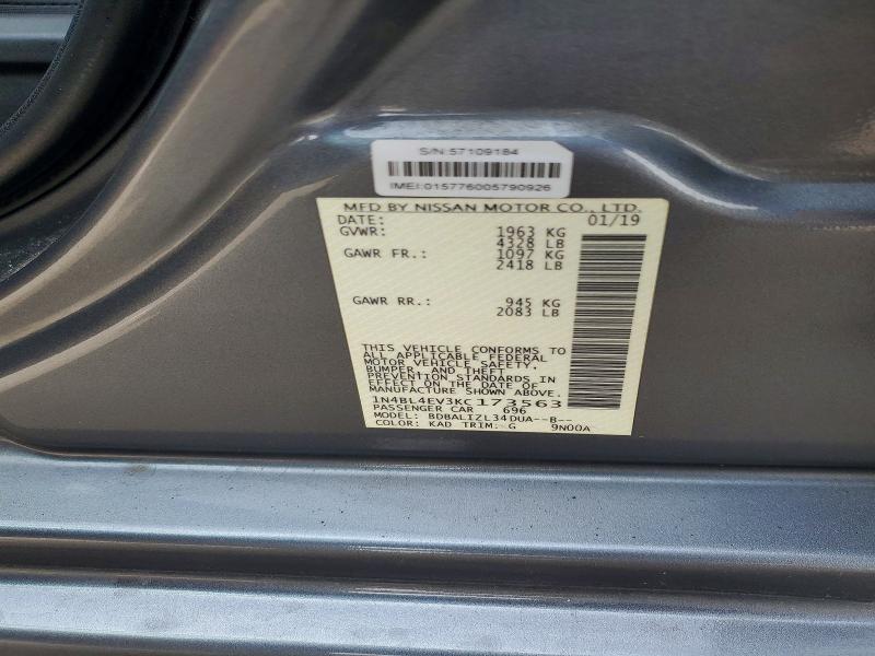 Продажа на аукционе авто 2019 Nissan Altima, vin: 1N4BL4EV3KC173563, номер лота: 54441036