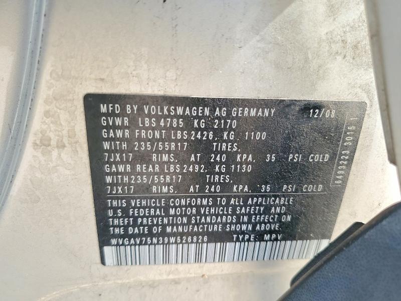 Aukcja sprzedaży 2009 Volkswagen Tiguan, vin: WVGAV75N39W526826, numer aukcji: 53557246