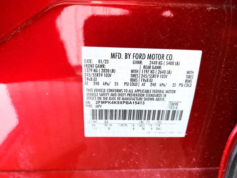 53178786 :رقم المزاد ، 2FMPK4K9XPBA15413 vin ، 2023 Ford Edge مزاد بيع