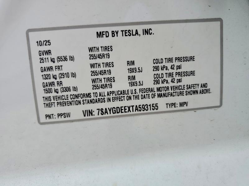 Aukcja sprzedaży 2026 Tesla Model Y, vin: 7SAYGDEEXTA593155, numer aukcji: 54963106