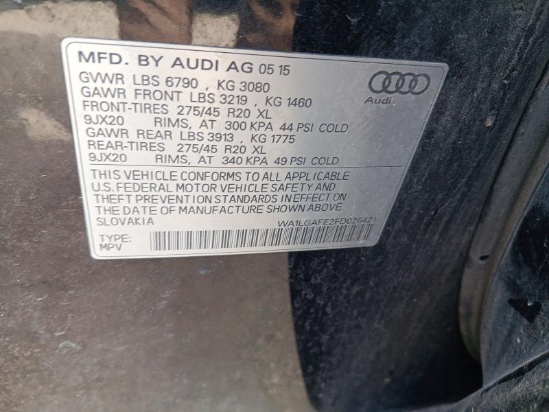 Auction sale of the 2015 Audi Q7, vin: WA1LGAFE2FD026421, lot number: 55015766