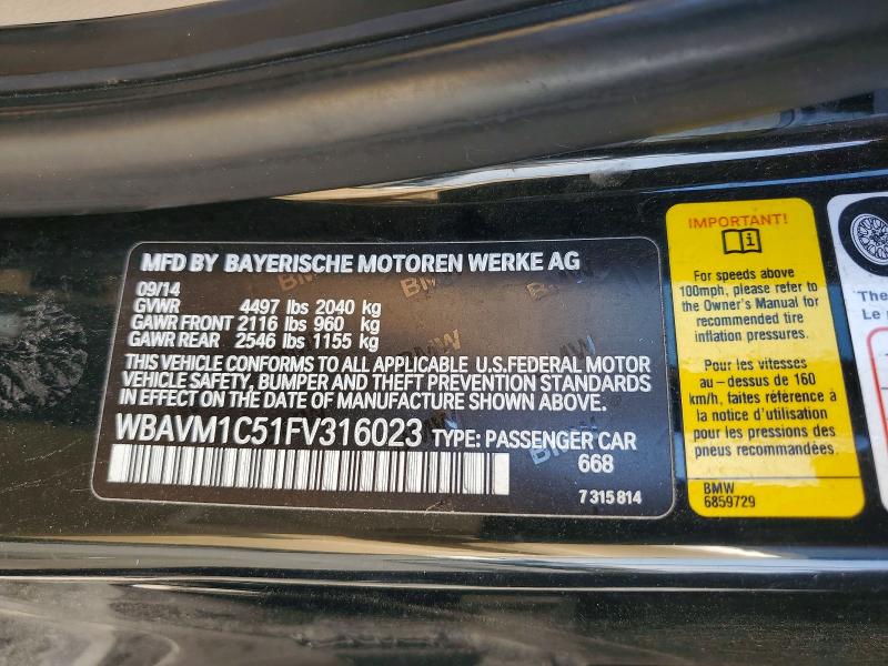 Aukcja sprzedaży 2015 Bmw X1, vin: WBAVM1C51FV316023, numer aukcji: 53477806