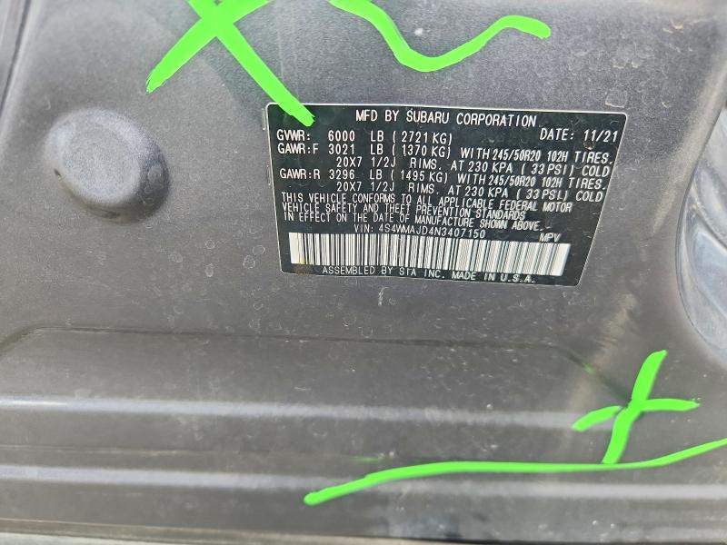 Aukcja sprzedaży 2022 Subaru Ascent, vin: 4S4WMAJD4N3407150, numer aukcji: 53348656