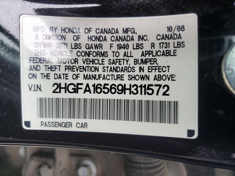 Aukcja sprzedaży 2009 Honda Civic, vin: 2HGFA16569H311572, numer aukcji: 52234126