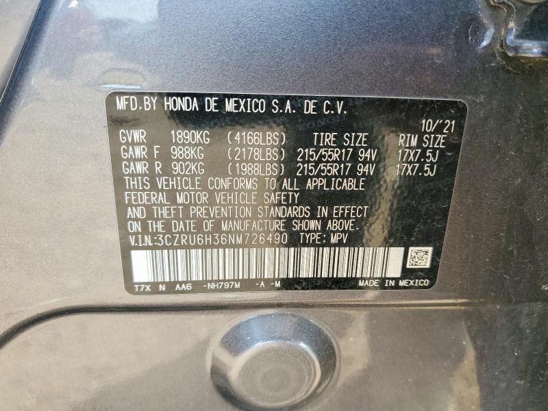 2022 Honda Hr-v მანქანა იყიდება აუქციონზე, vin: 3CZRU6H36NM726490, აუქციონის ნომერი: 54590166
