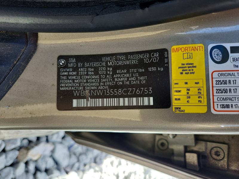 53980566 :رقم المزاد ، WBANW13558CZ76753 vin ، 2008 Bmw 535 مزاد بيع