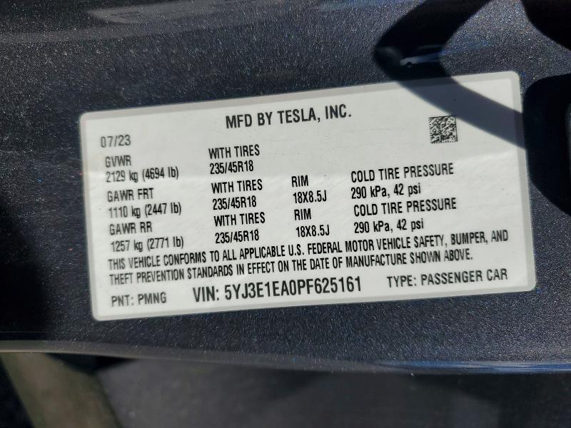 55042956 :رقم المزاد ، 5YJ3E1EA0PF625161 vin ، 2023 Tesla Model 3 مزاد بيع