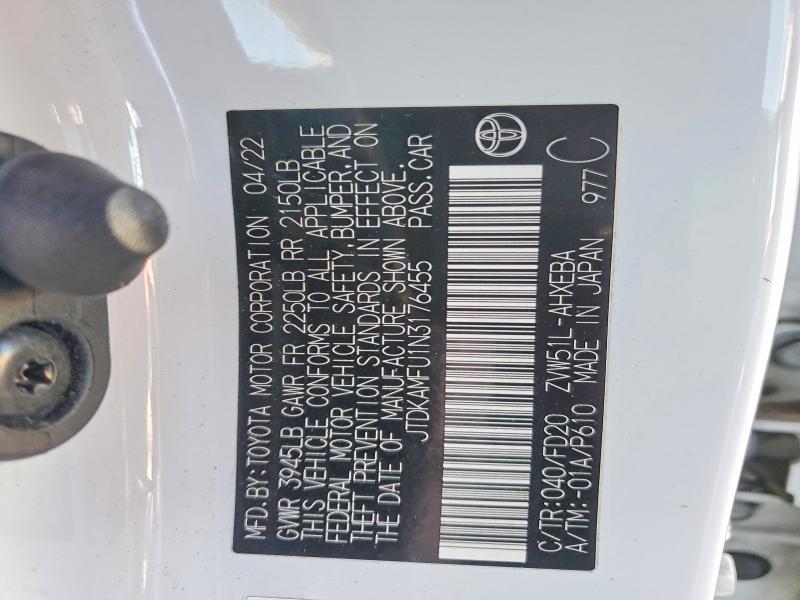 53179196 :رقم المزاد ، JTDKAMFU1N3176455 vin ، 2022 Toyota Prius مزاد بيع