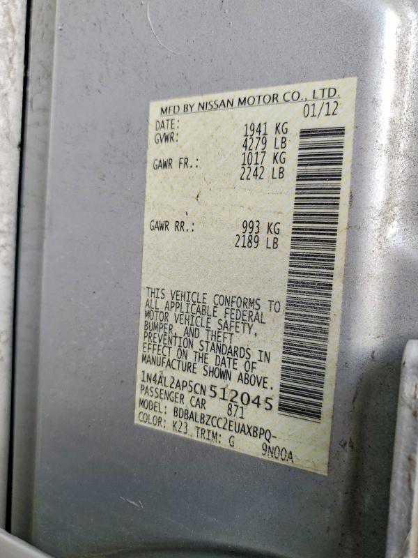 54102086 :رقم المزاد ، 1N4AL2AP5CN512045 vin ، 2012 Nissan Altima مزاد بيع
