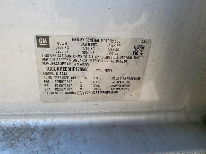 Aukcja sprzedaży 2017 Chevrolet Silverado, vin: 1GCUKREC0HF170600, numer aukcji: 52510236