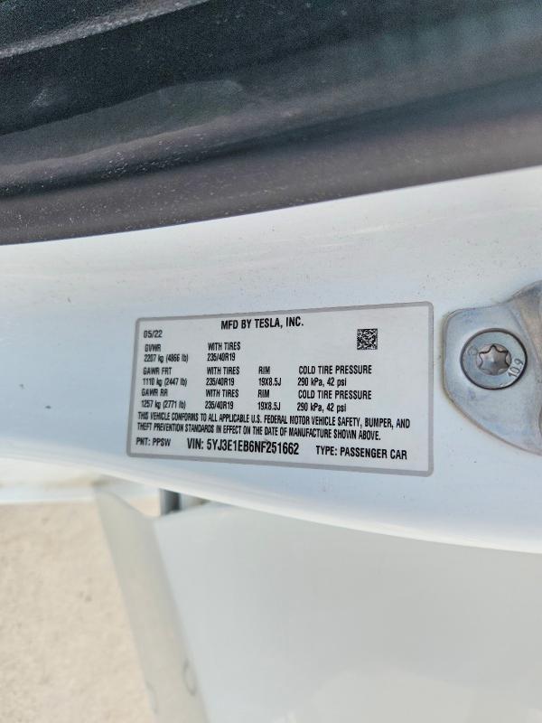 2022 Tesla Model 3 მანქანა იყიდება აუქციონზე, vin: 5YJ3E1EB6NF251662, აუქციონის ნომერი: 54167706